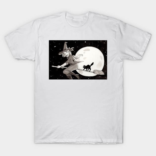 Flying Witch Kitten Training T-Shirt by PaperRain